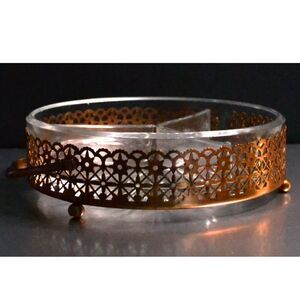 Vintage Copper And Divided Glass Serving Dish With Handle Dining Serveware